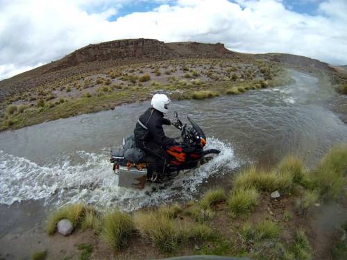Mirjam in Bolivia river crossing.